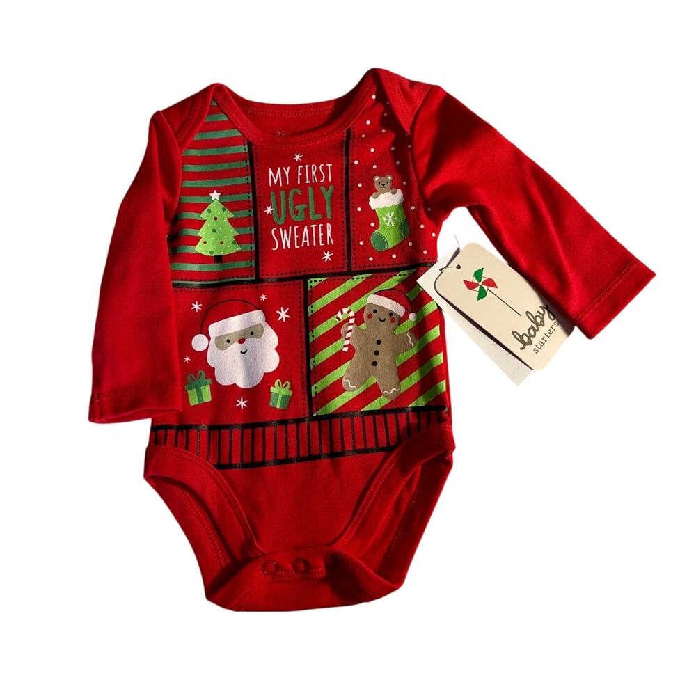 Baby Starters My First Ugly Sweater Christmas Bodysuit 3M NWT